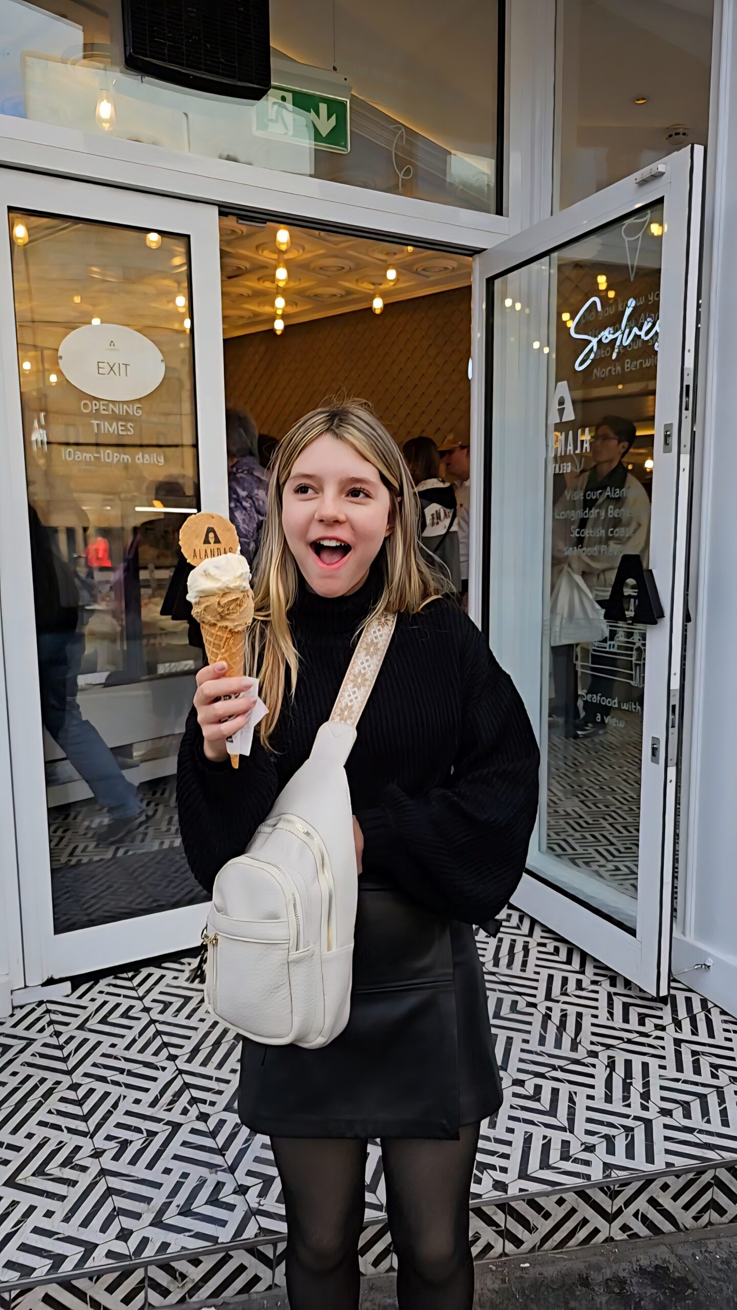 Sorvete de fudge do Alandas Gelato em Edimburgo, sorveteria italiana em frente ao Greyfriars Bobby.